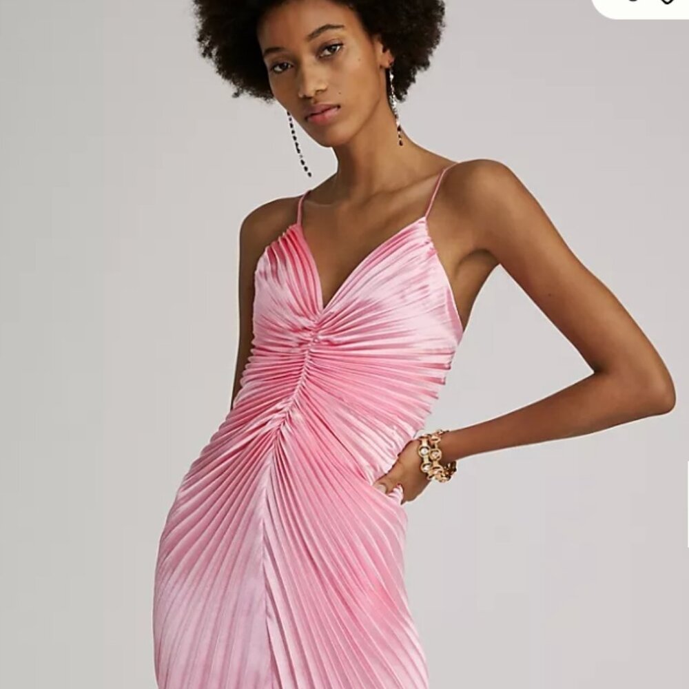 ANTHROPOLOGIE Delfi V Neck Pink Pleated Midi Dress